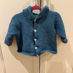 Cozy Blue hand Knit Kids Cardigan 6-12m